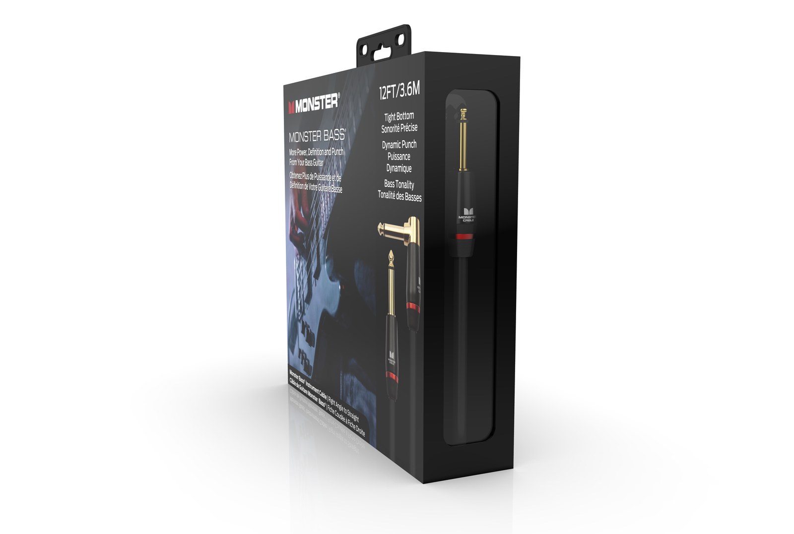 MONSTER CABLE kabel do gitary BASS 3.6m jack 1/4 prosty - jack 1/4 kątowy