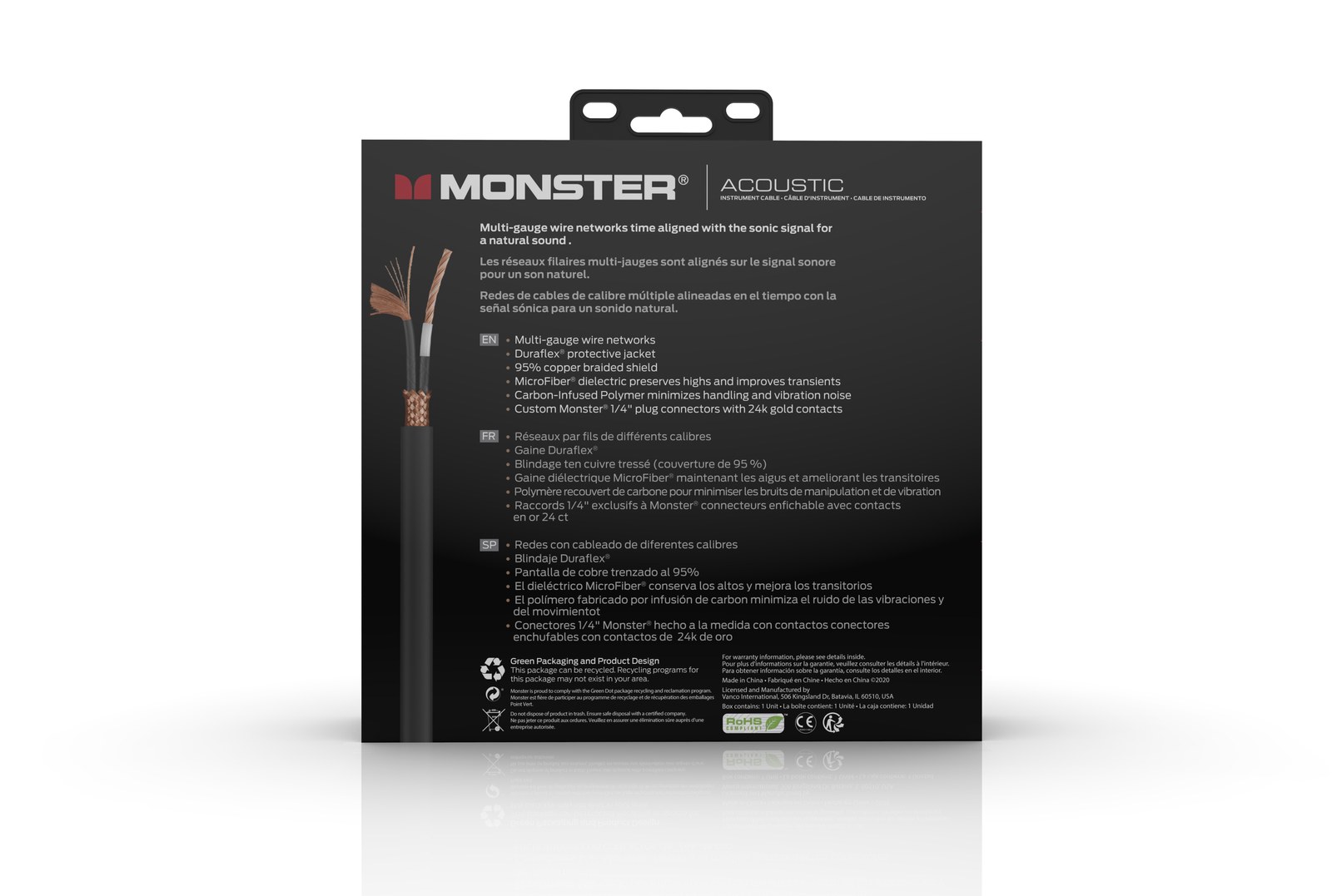 MONSTER CABLE kabel do gitary ACOUSTIC 3.6m jack 1/4 prosty - jack 1/4 kątowy
