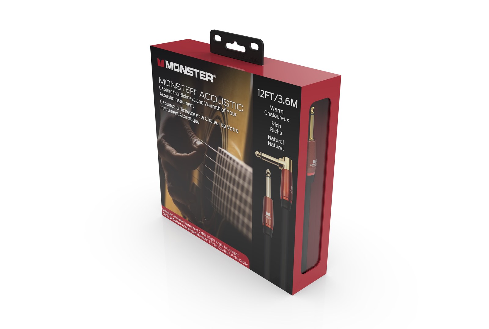 MONSTER CABLE kabel do gitary ACOUSTIC 3.6m jack 1/4 prosty - jack 1/4 kątowy