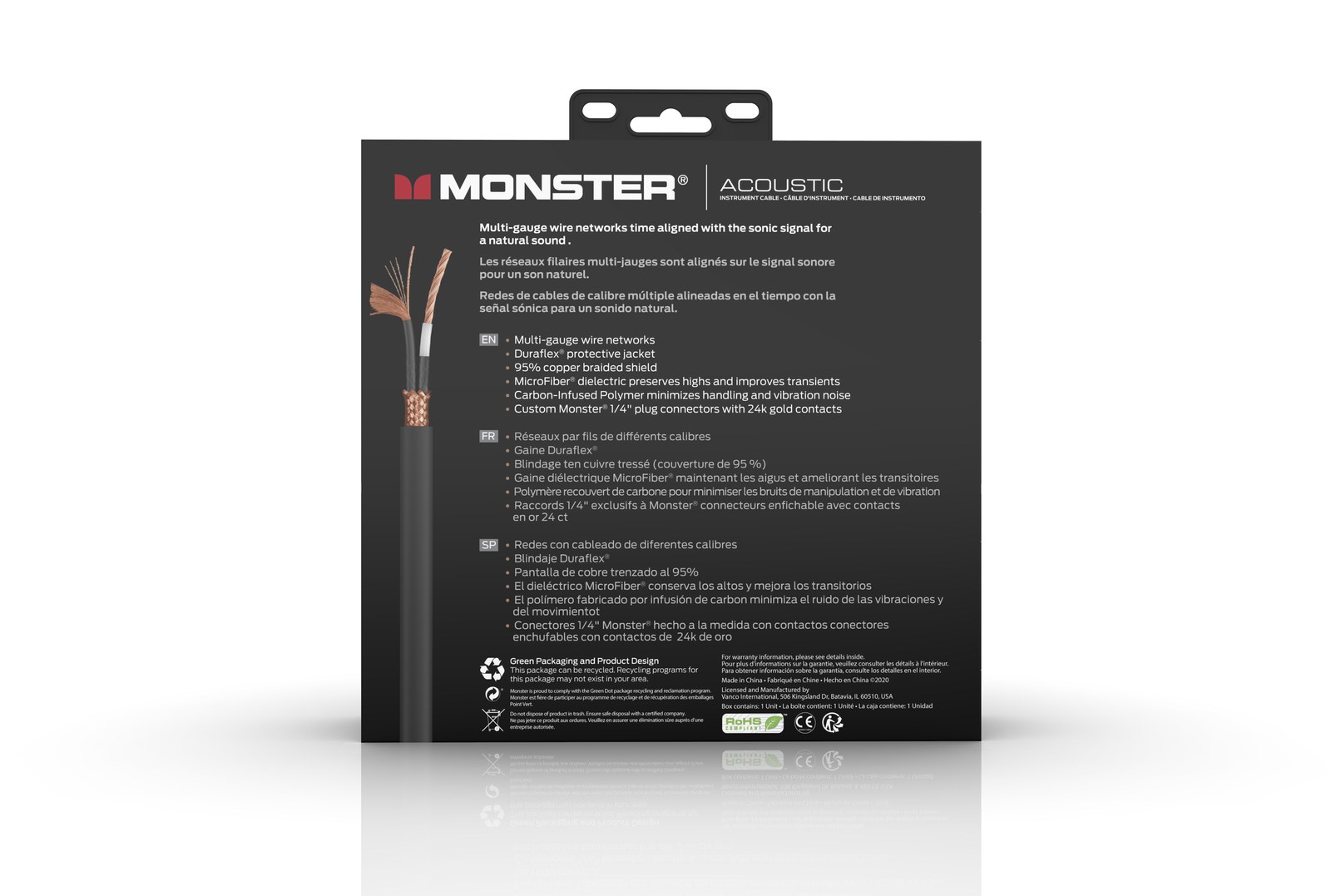 MONSTER CABLE kabel do gitary ACOUSTIC 6.4m jack 1/4 prosty - jack 1/4 kątowy