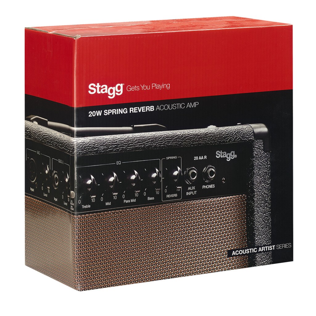 Stagg 20 AA R EU - combo do gitary elektroakustycznej, 20 W RMS, pogłos sprężynowy