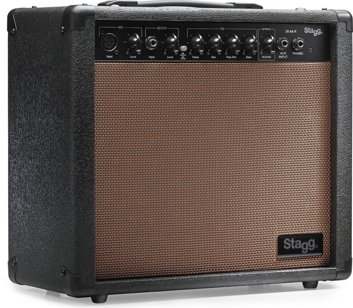 Stagg 20 AA R EU - combo do gitary elektroakustycznej, 20 W RMS, pogłos sprężynowy