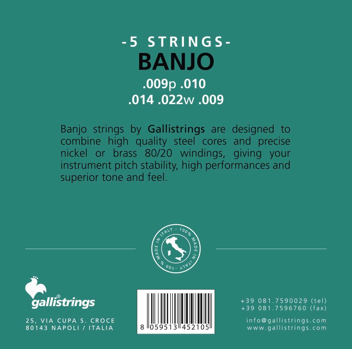 Galli G210 Light - komplet 5 strun do banjo ze struną z niklowaną owijką