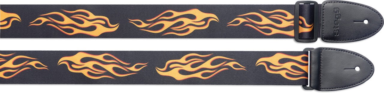 Stagg STE FLAME - pasek gitarowy z motywem płomieni, terylen