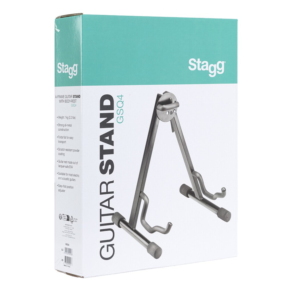Stagg GSQ4 - składany metalowy statyw gitarowy typu A, podparcie EVA