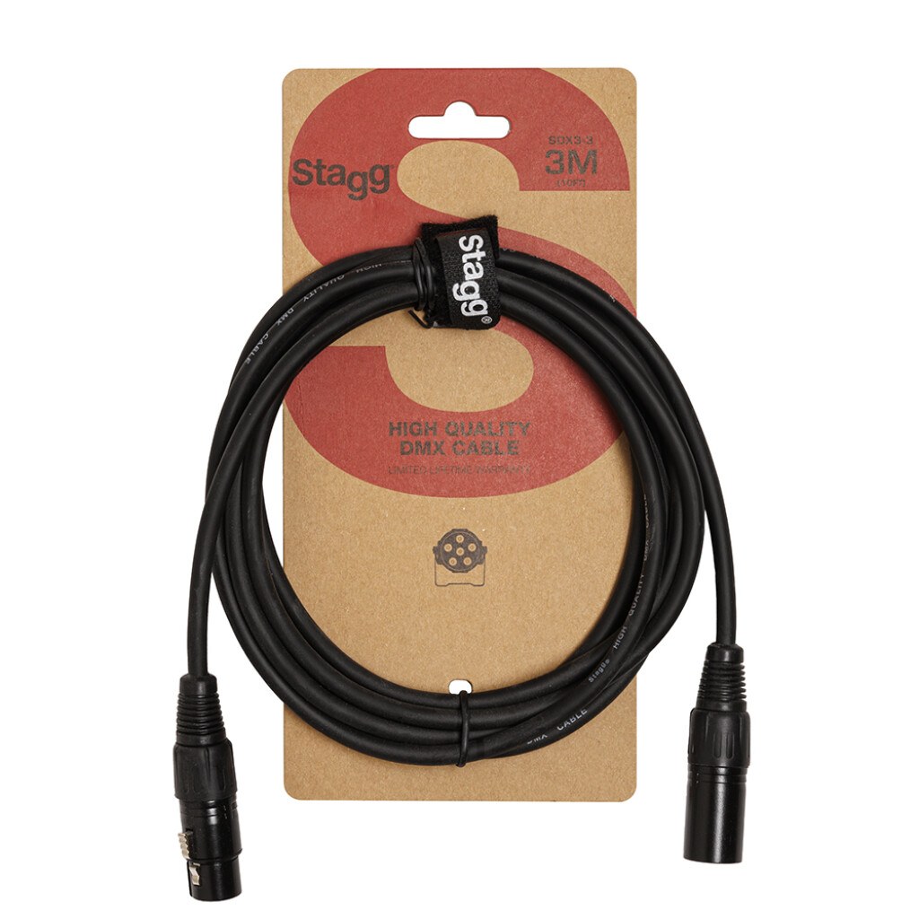 Stagg SDX3-3 - kabel DMX XLR 3-pin męski / żeński, 3 m, czarny