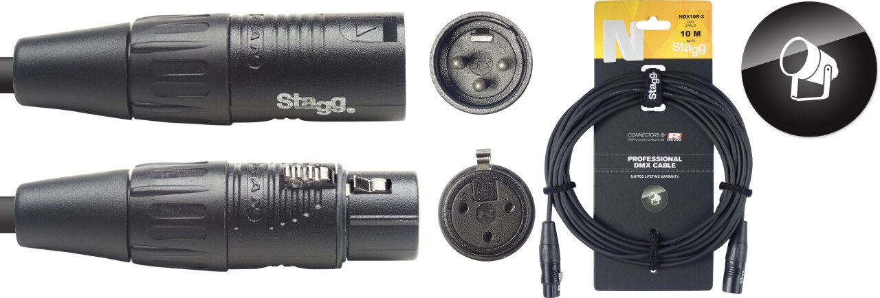 Stagg NDX10R-3 - kabel DMX XLR 3-pin REAN, 10 m, impedancja 110 Ω