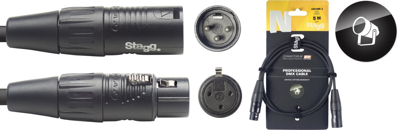 Stagg NDX5R-3 - kabel DMX 5 m, XLR 3-pin REAN