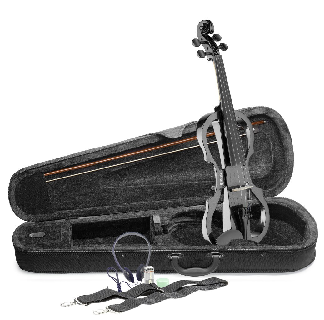Stagg EVN X-4/4 MBK - skrzypce elektryczne 4/4, czarny metalik, zestaw