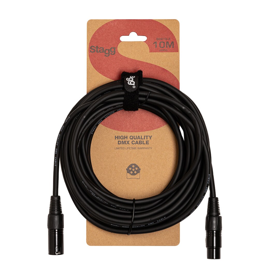 Stagg SDX10-3 - kabel DMX XLR 3-pin męski / żeński, 10 m, czarny