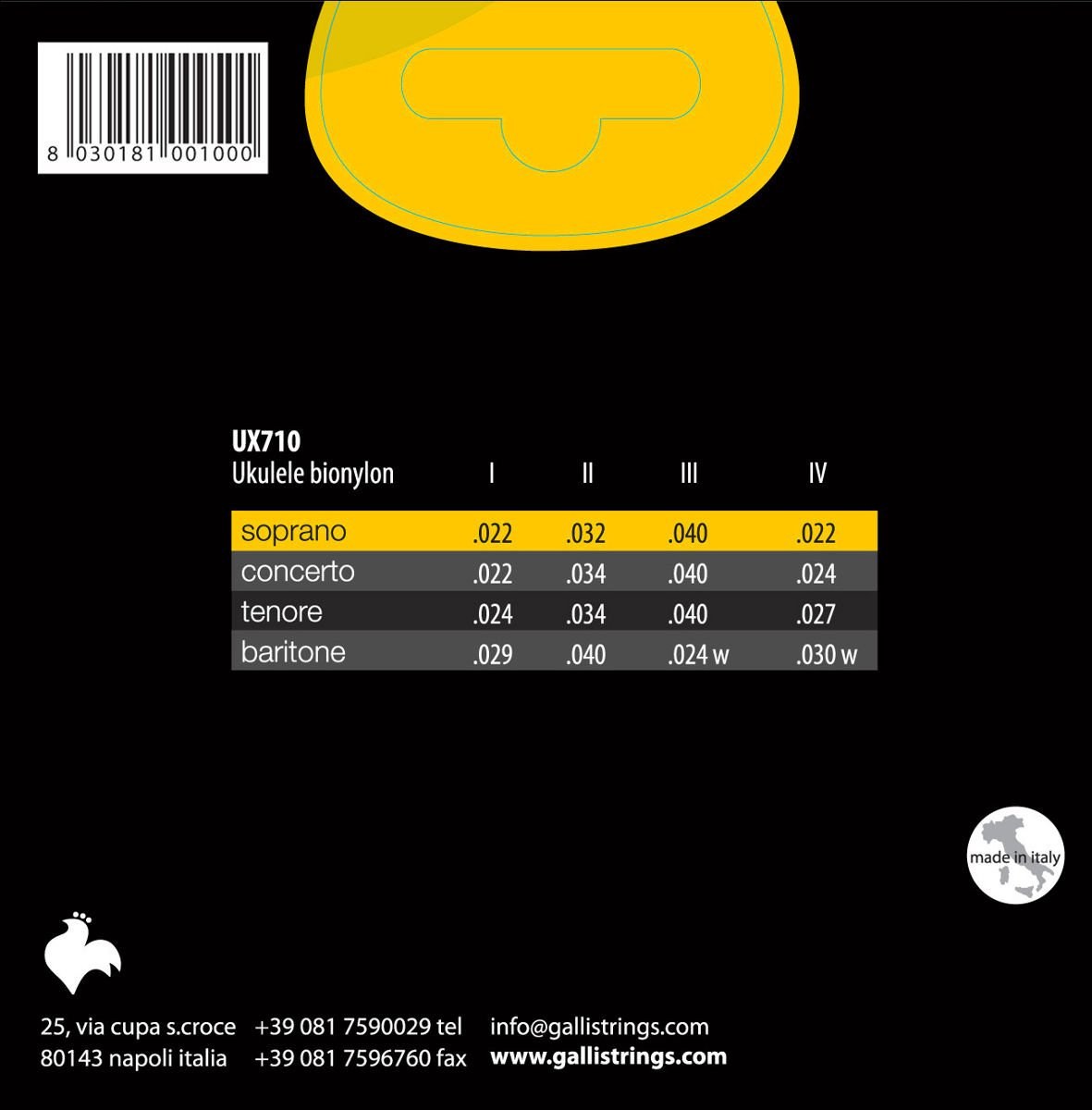 Galli UX710 - struny do ukulele sopranowego, Bionylon