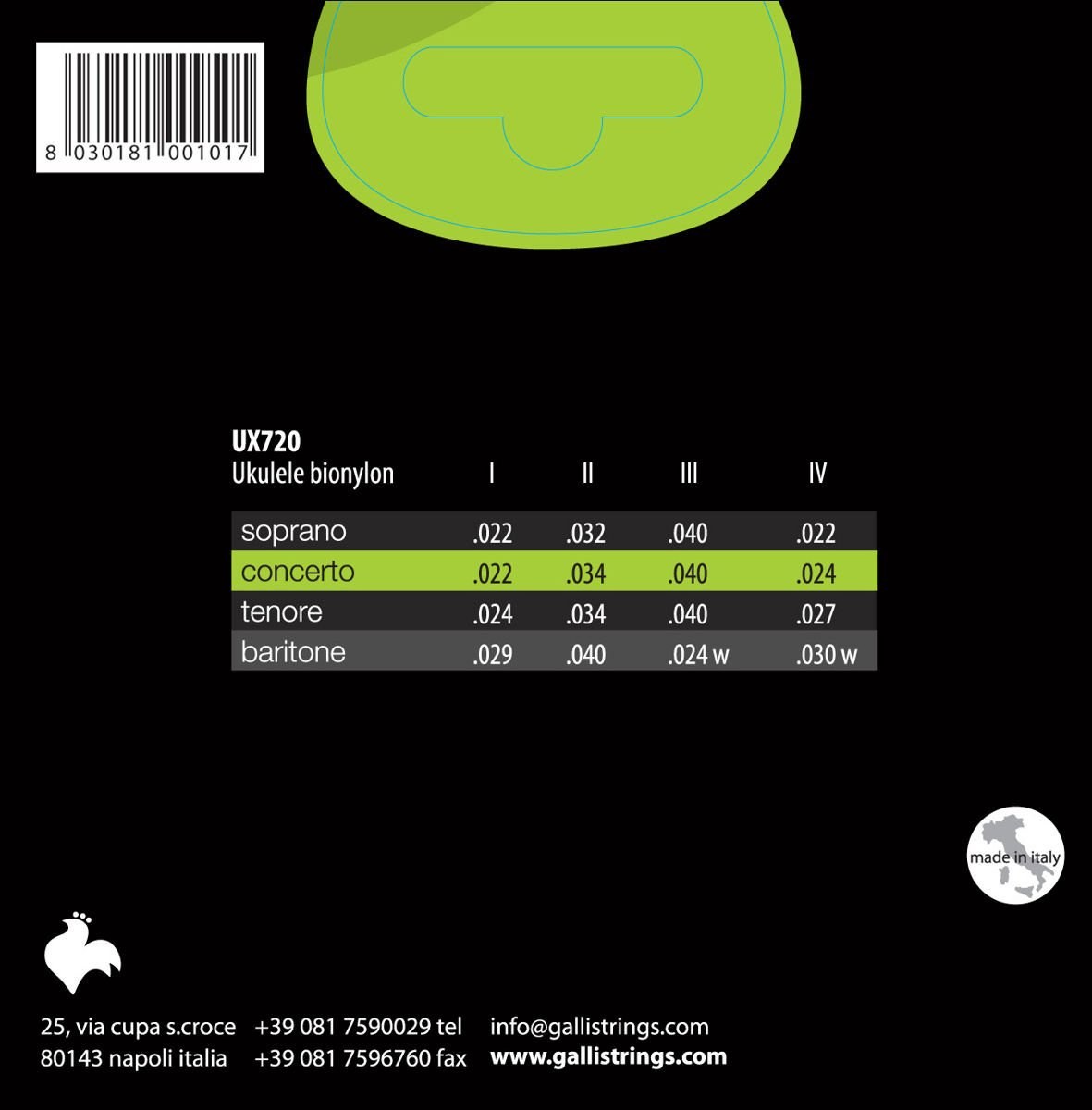 Galli UX720 - struny do ukulele koncertowego, Bionylon
