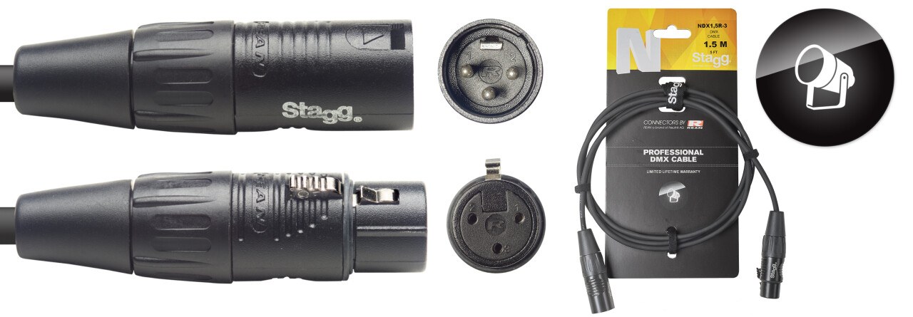 Stagg NDX1,5R-3 - kabel DMX 1,5 m, XLR 3-pin REAN