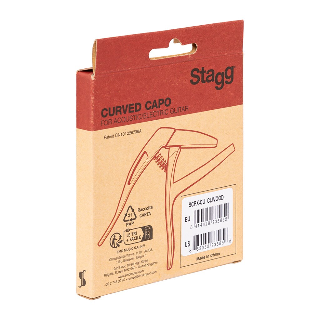 Stagg SCPX-CU CLWOOD - kapodaster do gitary akustycznej i elektrycznej, imitacja jasnego drewna