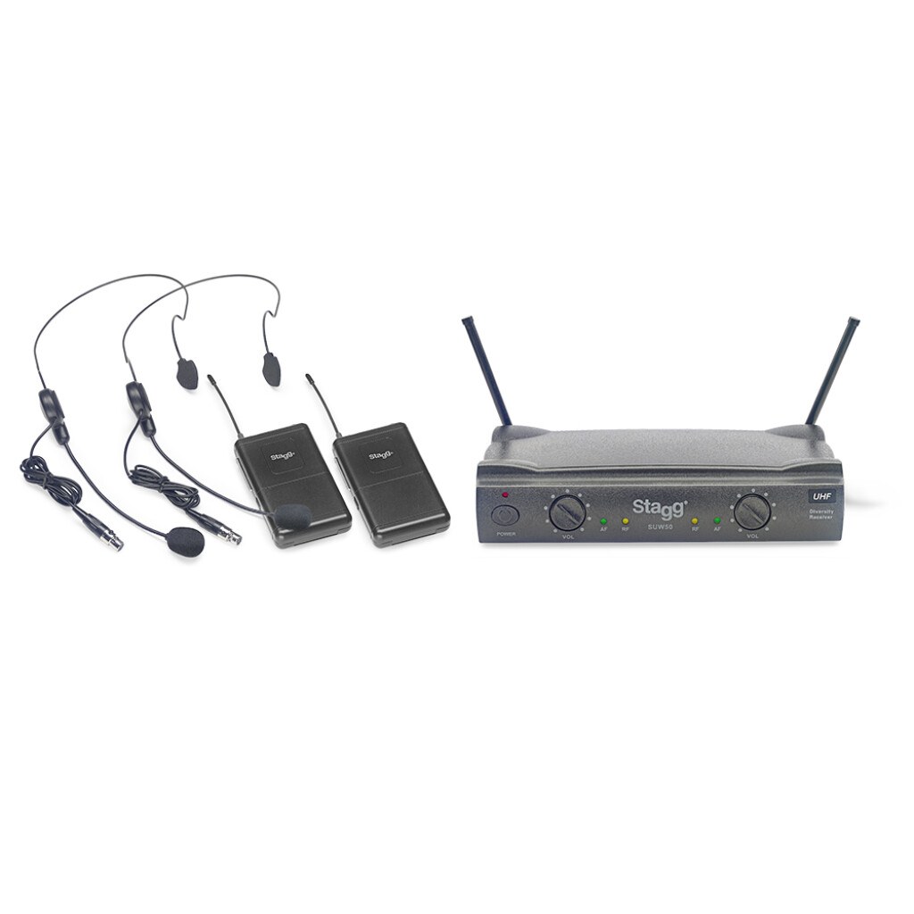 Stagg SUW 50 HH EG EU - system bezprzewodowy UHF, 2 mikrofony nagłowne