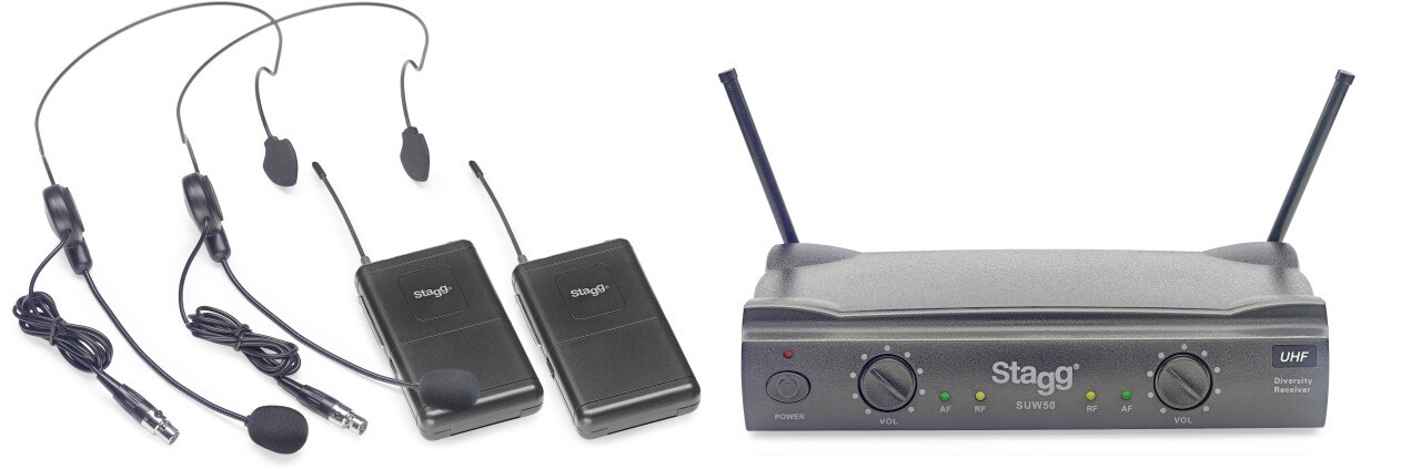 Stagg SUW 50 HH FH EU - system bezprzewodowy UHF, 2 mikrofony nagłowne