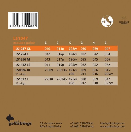Galli LS1047 Extra Light - struny do gitary akustycznej, phosphor bronze .010-.047