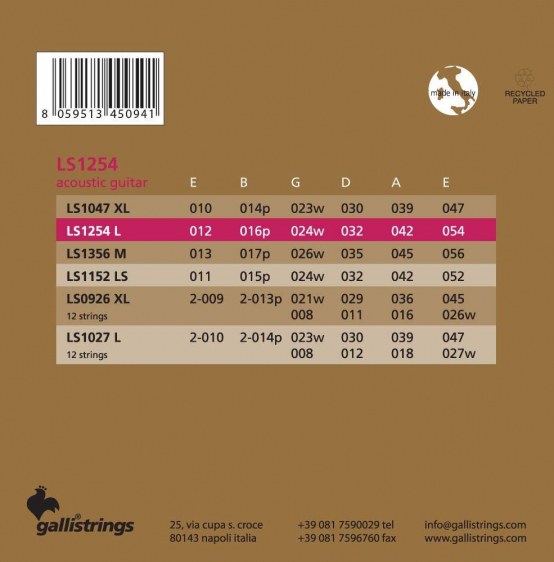 Galli LS1254 Light - struny do gitary akustycznej .012-.054, phosphor bronze