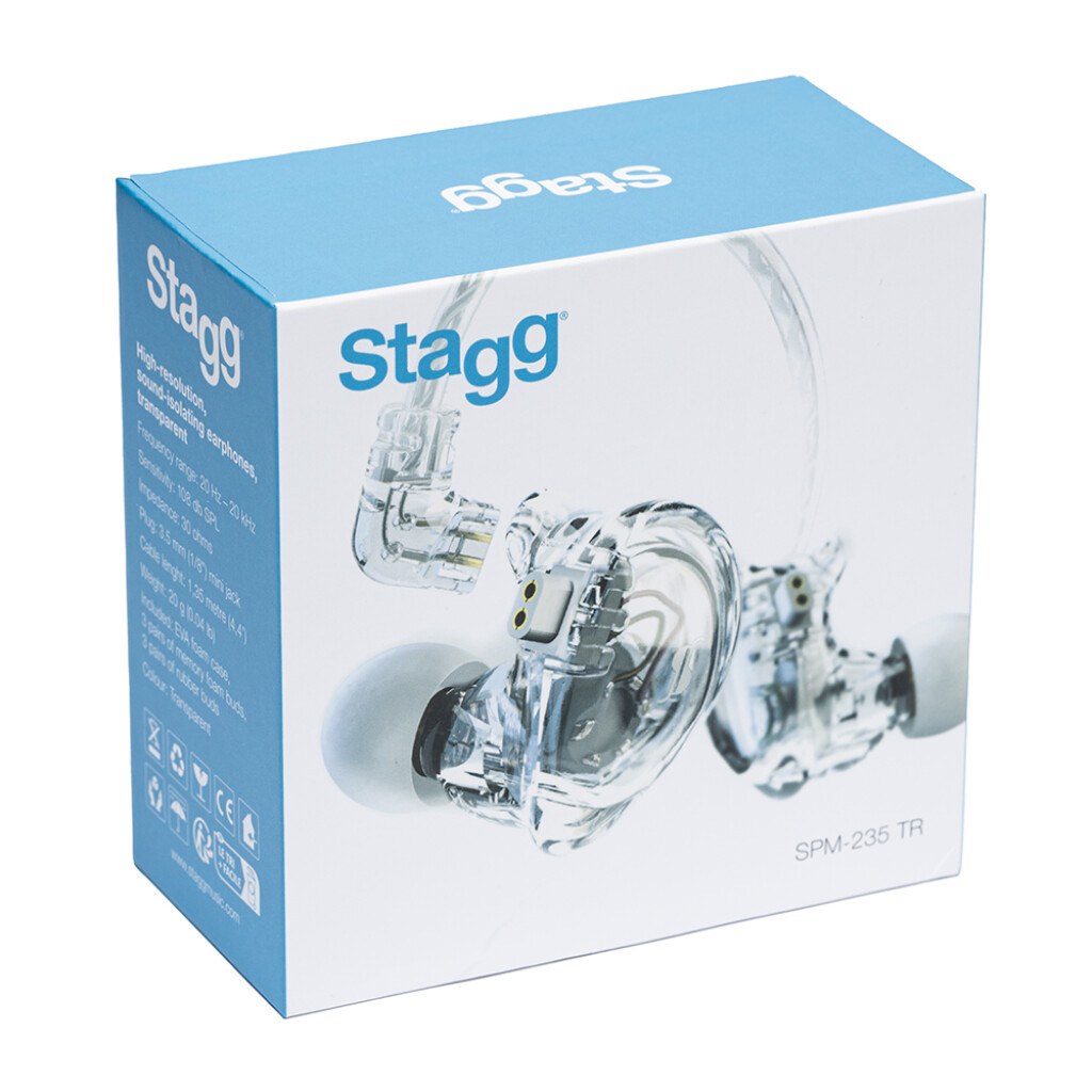Stagg SPM-235 TR - słuchawki douszne do odsłuchu, 30 Ω, przezroczyste