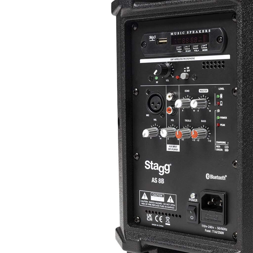 Stagg AS8B - kolumna aktywna 8 cali, Bluetooth TWS, akumulator i mikrofon UHF