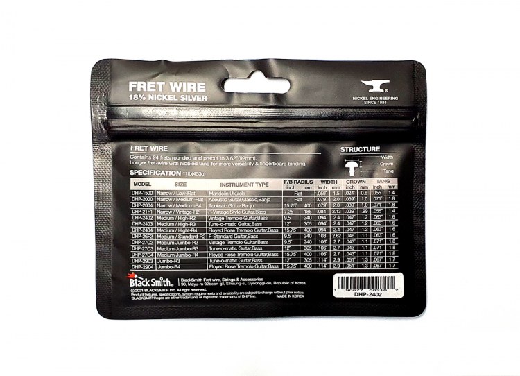 BlackSmith DHP-21F1 - 24 progi gitarowe Narrow Vintage, 2,13 x 0,99 mm, radius 7,25 cali