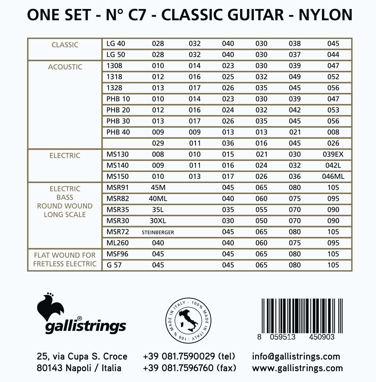 Galli C7 Ball End - struny nylonowe do gitary klasycznej, normal tension .028-.044