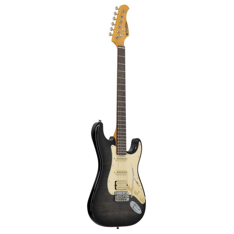 Prodipe ST93 Alder Trans Black - gitara elektryczna HSS Alnico V, olcha i klon płomienisty