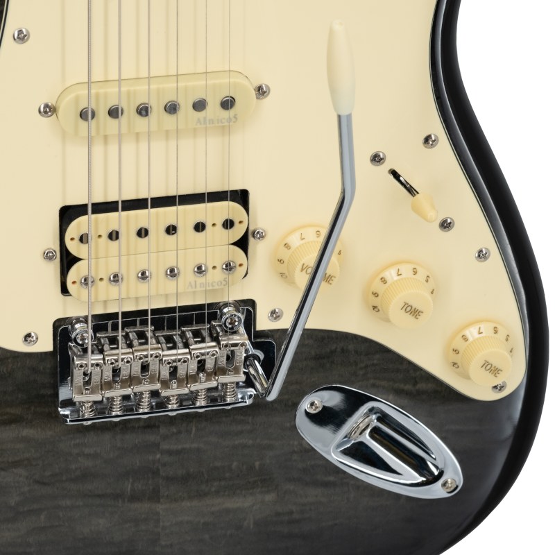 Prodipe ST93 Alder Trans Black - gitara elektryczna HSS Alnico V, olcha i klon płomienisty