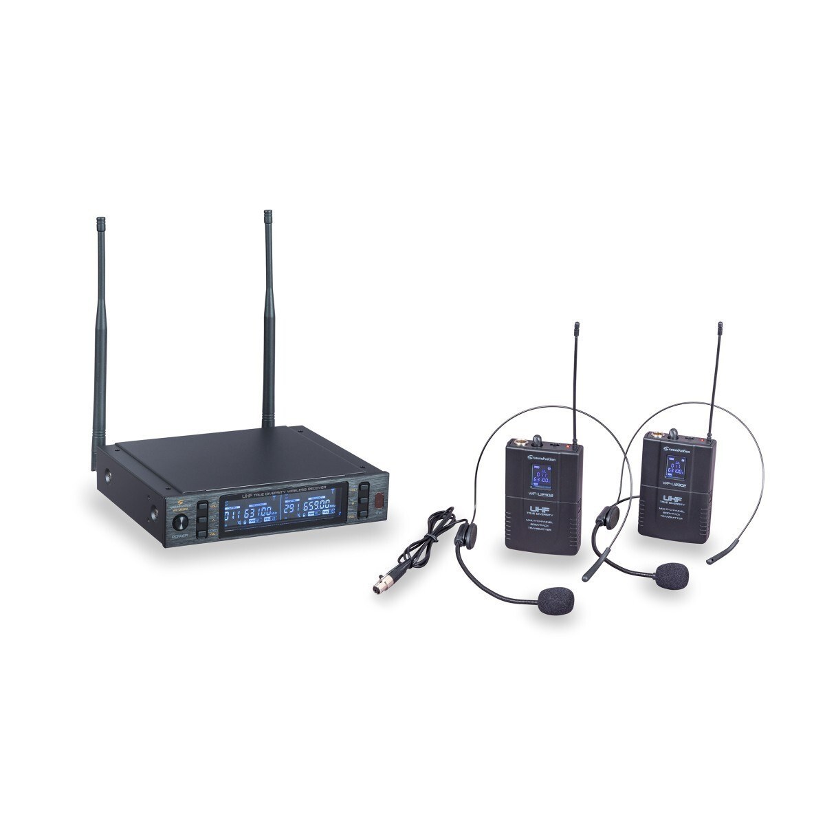 Soundsation WF-U2302PP - podwójny system UHF 630-660 MHz z dwoma mikrofonami nagłownymi i nadajnikami bodypack