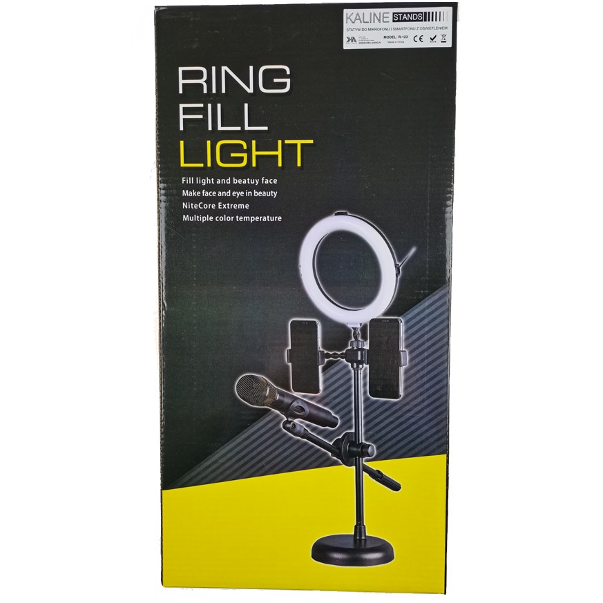Lampa pierścieniowa LED ze statywem, uchwytami do telefonu i mikrofonu KA-LINE R-123