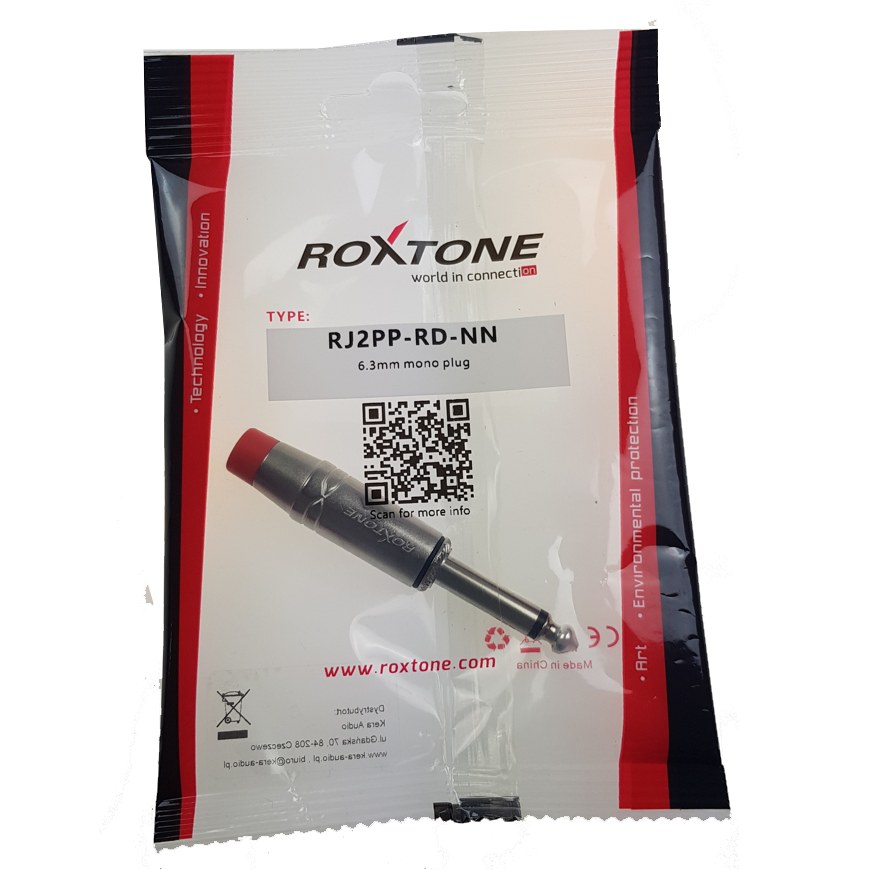 Wtyk typu Jack 6.3mm mono Roxtone RJ2PP-RD-NN