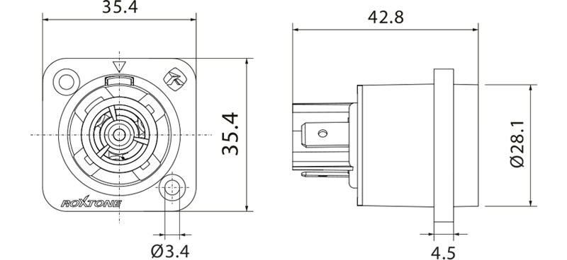 Gniazdo zasilania tablicowe panelowe IP65 Roxtone RAC3FPWP