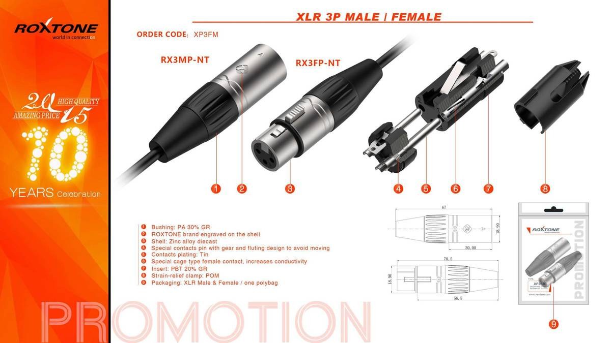 Wtyk typu XLR (komplet) Roxtone XP3FM