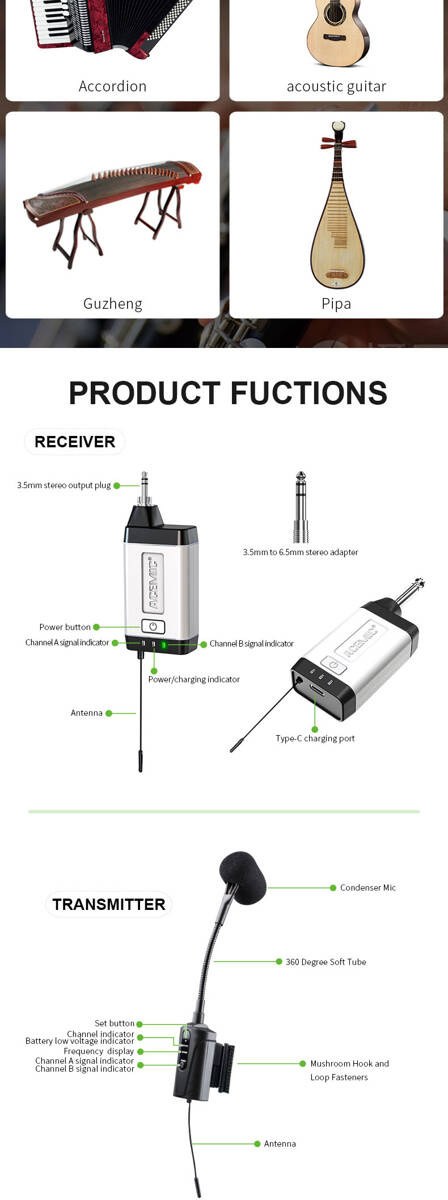 Bezprzewodowy system mikrofonowy do akordeonu Acemic Q2/AT-5