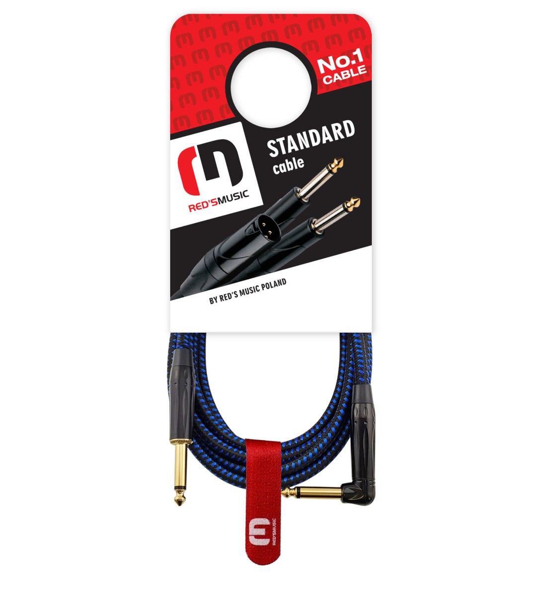 Kabel instrumentalny Red's Music – Jack 6.3mm / Jack 6.3mm kątowy – FOP kabel w oplocie - GCF1250BB - 5m