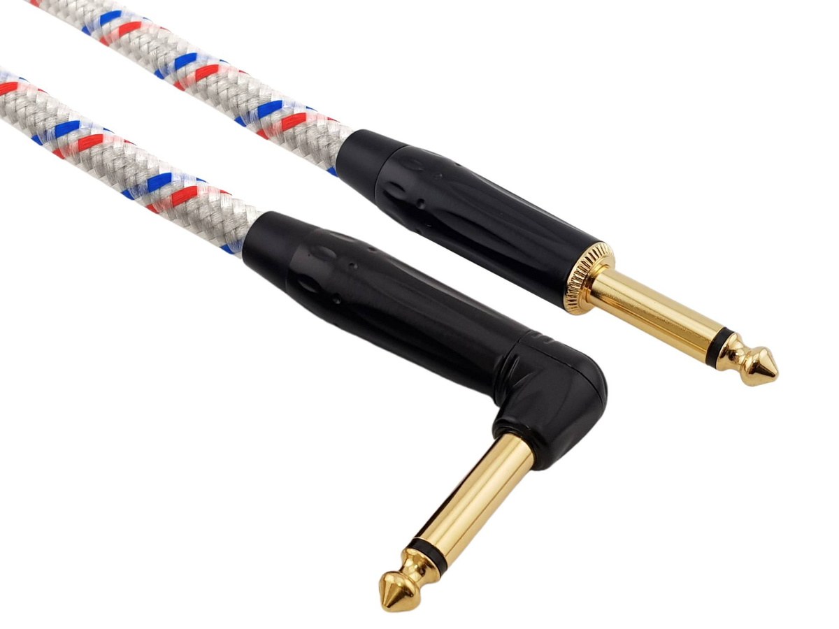 Kabel instrumentalny Red's Music – Jack 6.3mm / Jack 6.3mm kątowy – FOP kabel w oplocie - GCF1230BRW - 3m
