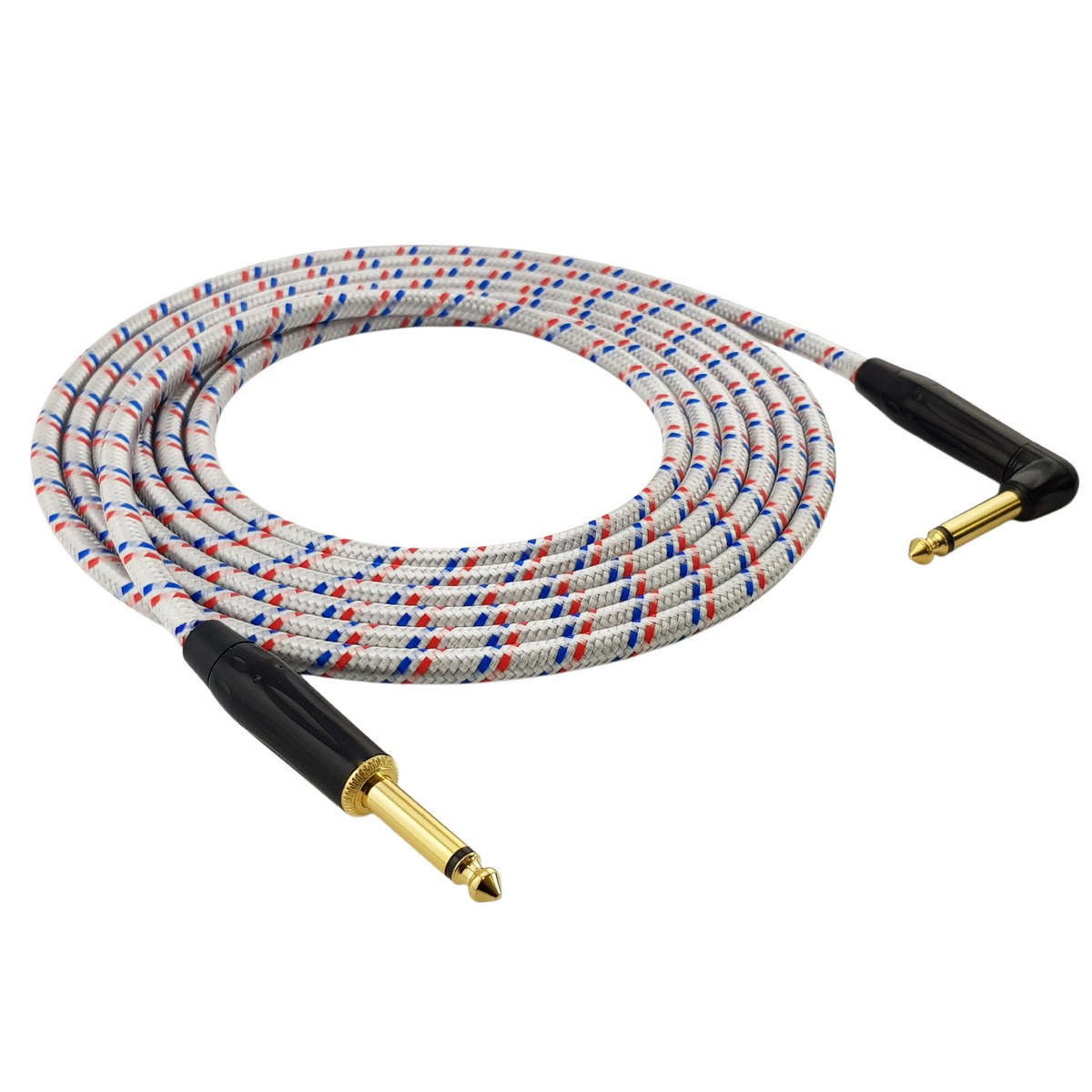 Kabel instrumentalny Red's Music – Jack 6.3mm / Jack 6.3mm kątowy – FOP kabel w oplocie - GCF1230BRW - 3m