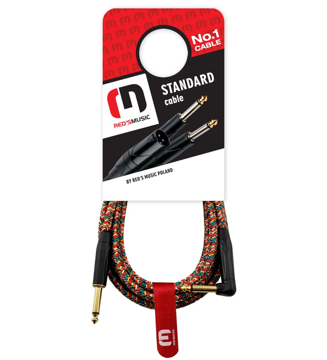 Kabel instrumentalny Red's Music – Jack 6.3mm / Jack 6.3mm kątowy – FOP kabel w oplocie - GCF1250RA - 5m