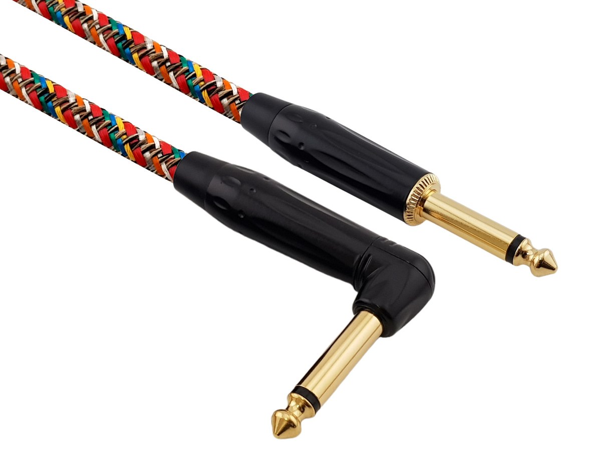 Kabel instrumentalny Red's Music – Jack 6.3mm / Jack 6.3mm kątowy – FOP kabel w oplocie - GCF1230RA - 3m