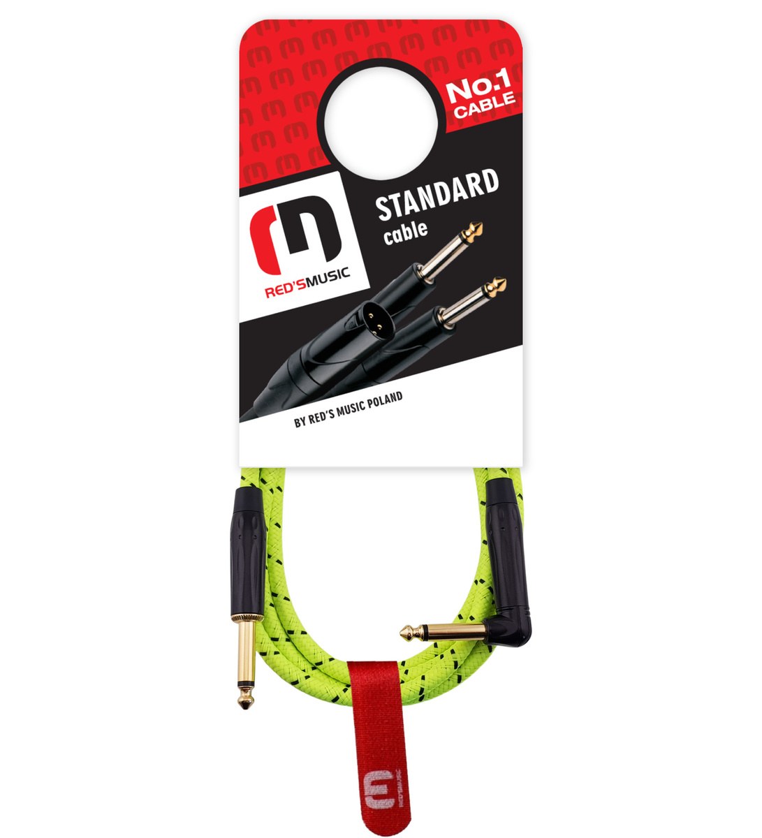 Kabel instrumentalny Red's Music – Jack 6.3mm / Jack 6.3mm kątowy – FOP kabel w oplocie - GCF1250TB - 5m