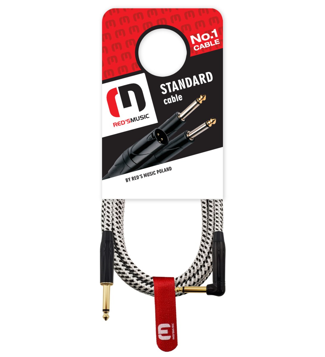 Kabel instrumentalny Red's Music – Jack 6.3mm / Jack 6.3mm kątowy – FOP kabel w oplocie - GCF1250BW - 5m