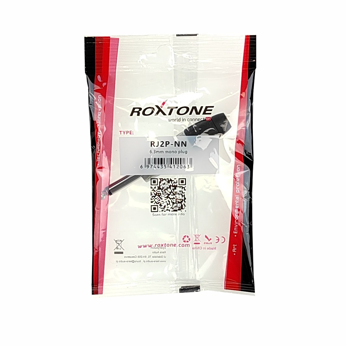 Wtyk typu Jack 6.3mm mono Roxtone RJ2P-NN