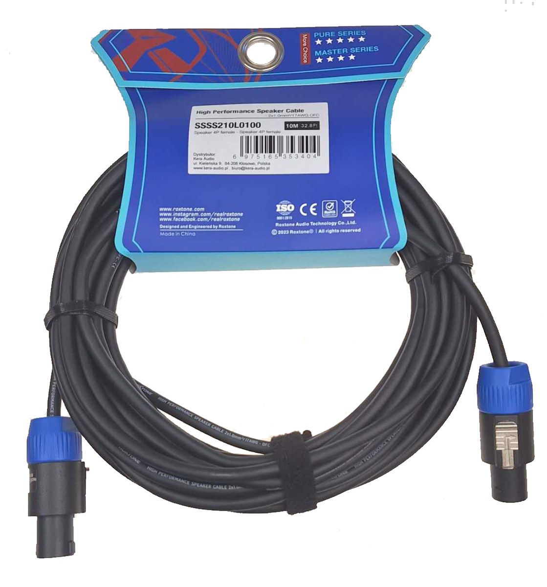 Kabel głośnikowy 2 x 1,0mm² 2 x złącze głośnikowe 10m SMART Roxtone SSSS210L10