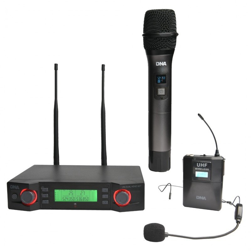 DNA VM - DUAL VOCAL HEAD SET mikrofon bezprzewodowy doręczny nadajnik nagłowny bodypack podwójny zestaw UHF 518-542 MHz