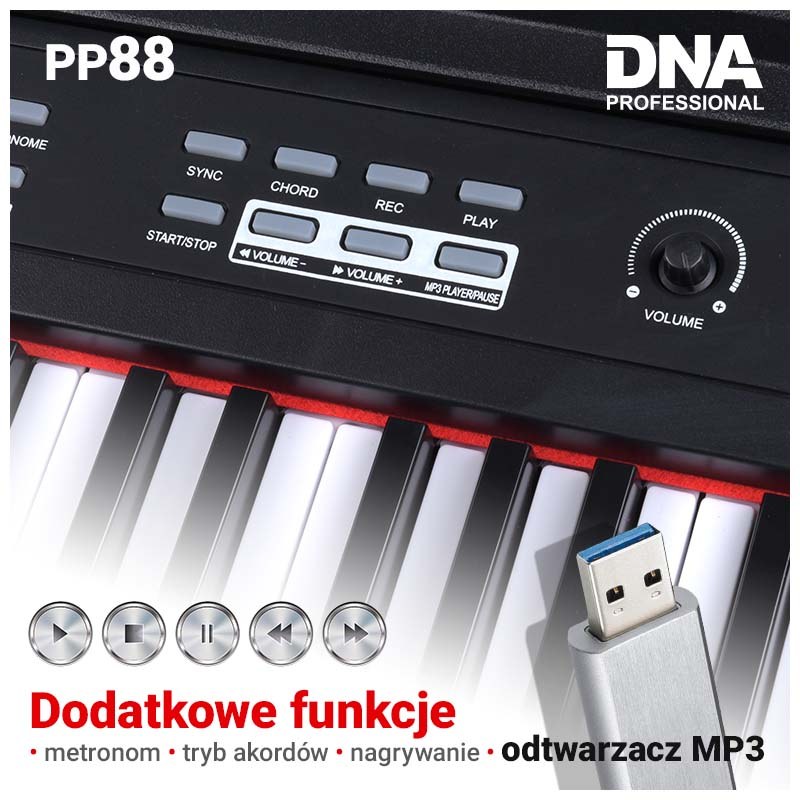 DNA PP 88 pianino cyfrowe pełnowymiarowe klawisze do nauki