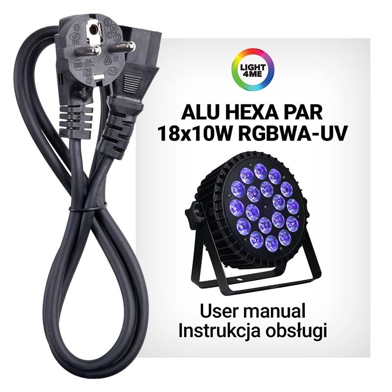 LIGHT4ME ALU HEXA PAR 18x10W RGBWA-UV reflektor sceniczny LED