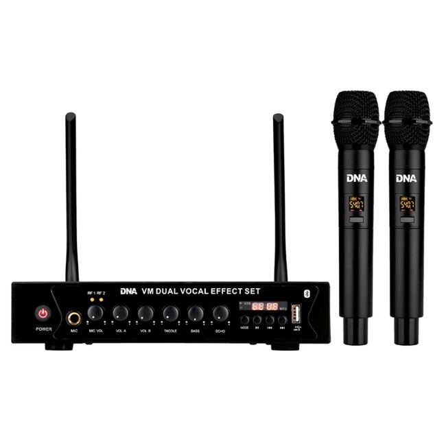 DNA VM DUAL VOCAL EFFECT SET mikrofon bezprzewodowy 2x nadajnik doręczny system nagłośnienia 518-542 MHz USB Bluetooth