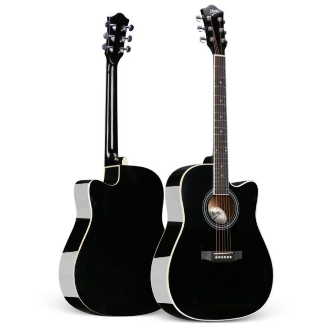 V-TONE AG TWO BK gitara akustyczna 4/4 czarna do nauki dla początkujących kostki pasek zapasowe struny pokrowiec akordy klucz regulacyjny zestaw