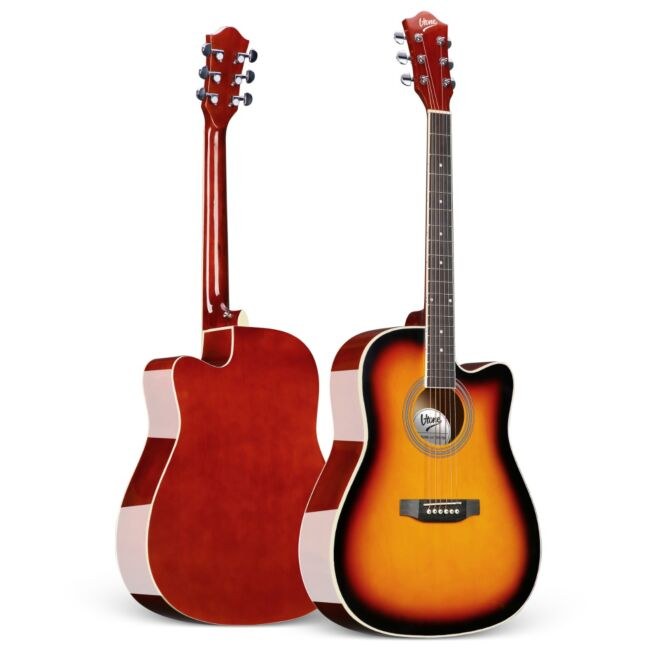 V-TONE AG TWO SB gitara akustyczna 4/4 sunburst do nauki dla początkujących kostki pasek zapasowe struny pokrowiec akordy klucz regulacyjny zestaw