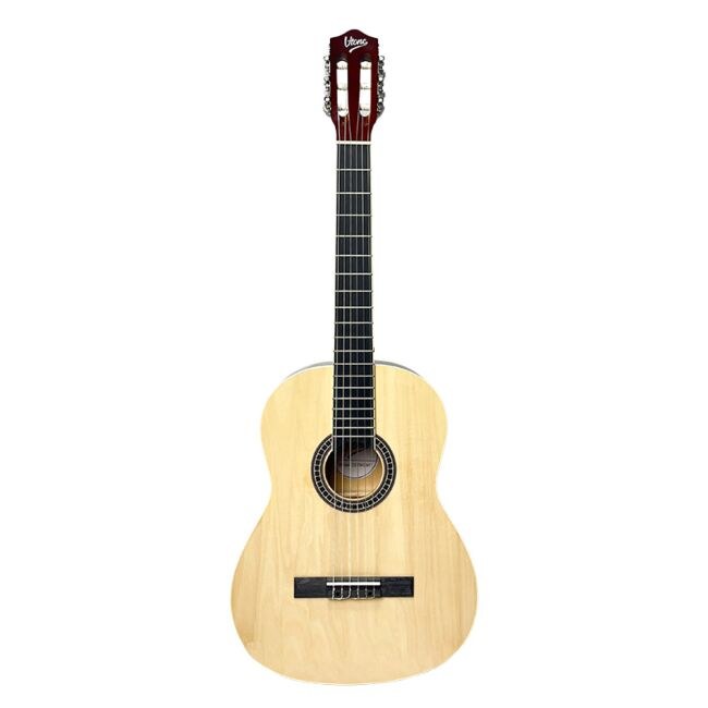 V-TONE CG TWO NT gitara klasyczna 4/4 naturalne drewno do nauki dla początkujących kostki pasek zapasowe struny pokrowiec akordy klucz regulacyjny zestaw